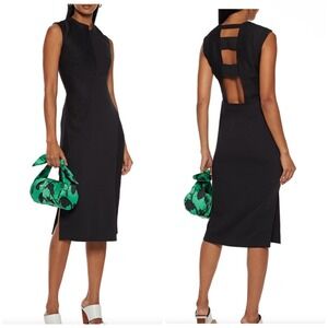 REJINA PYO Dana‎ Crinkled Organza-paneled Cutout Crepe Midi Dress Size 8